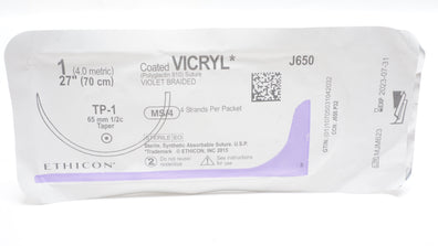 Ethicon J650 1 Coated VICRYL Violet Braided Stre TP-1 65mm 1/2c Taper, 27inch(x)